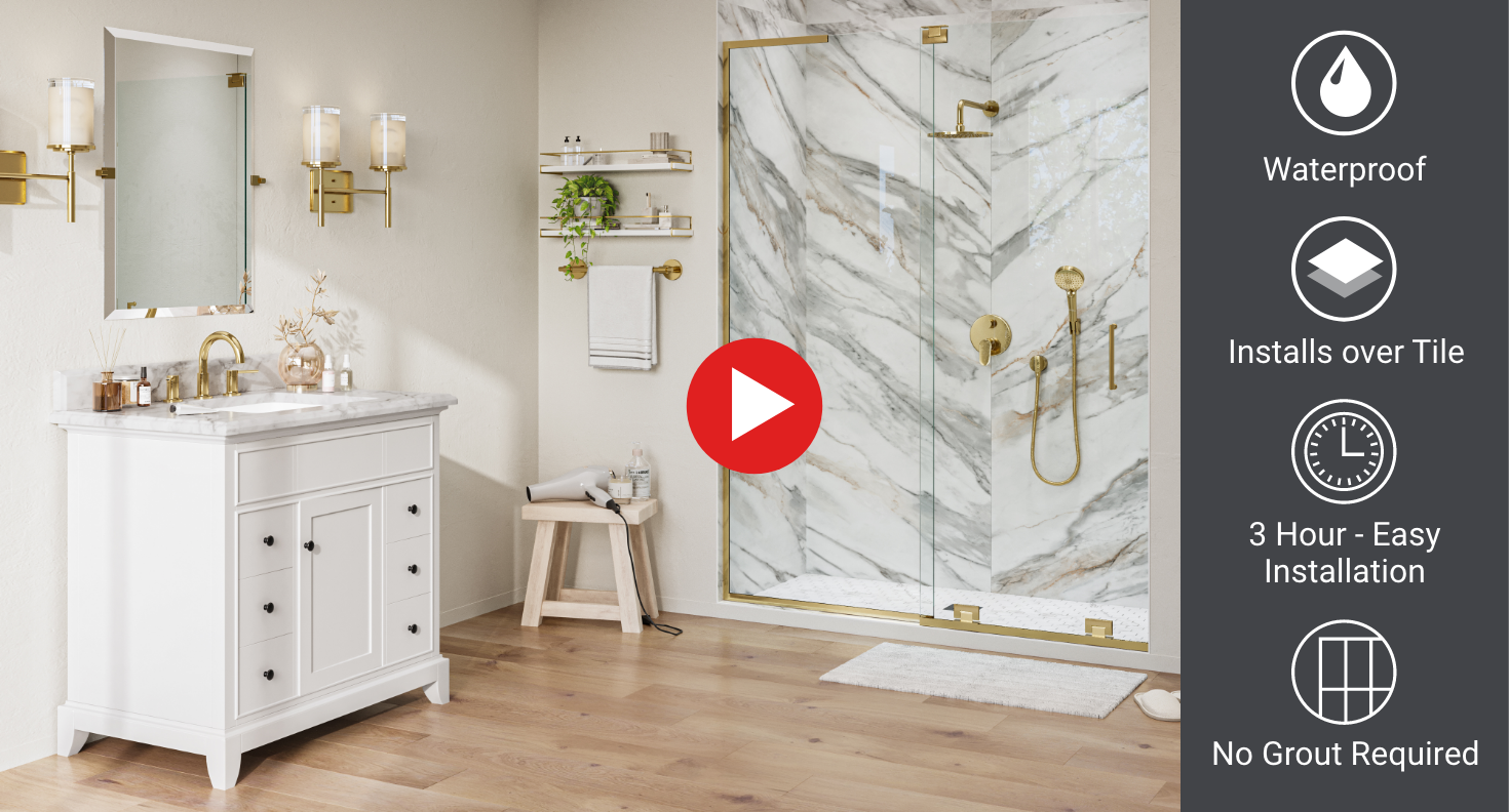 Pannello installed in bathroom with video play button